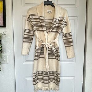 Anthropologie Heartloom Remy Striped Fringe Belted Wrap Cardigan Sweater Size XS